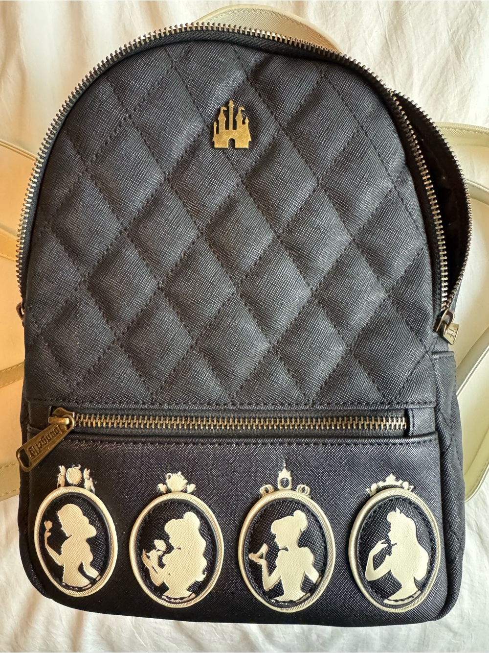 Loungefly Black Quilted Backpack with Cameo Silhouette Accents